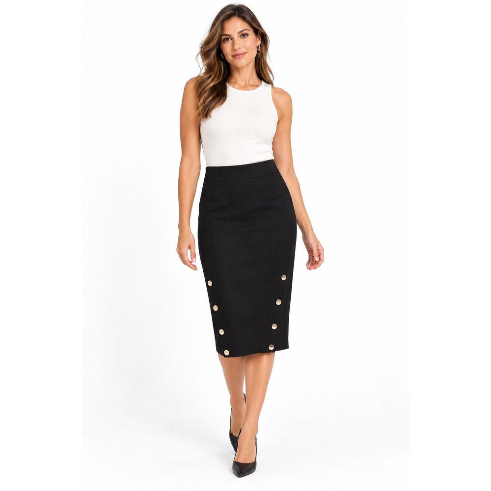 Ted Baker London Melora Black Gold Button Detail Pencil Skirt Size 0 NEW